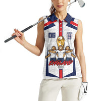 Custom England Football Women Sleeveless Polo Shirt Three Lions Trophy St George Cross DT05 - Polynesian Pride
