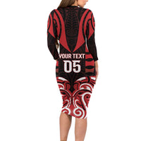 Custom Aotearoa Ngapuhi Long Sleeve Bodycon Dress Maori Pattern New Zealand - Polynesian Pride