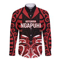Custom Aotearoa Ngapuhi Long Sleeve Button Shirt Maori Pattern New Zealand DT05 Unisex Red - Polynesian Pride