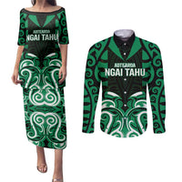 Custom Aotearoa Ngai Tahu Couples Matching Puletasi and Long Sleeve Button Shirt Maori Pattern New Zealand DT05 Green - Polynesian Pride