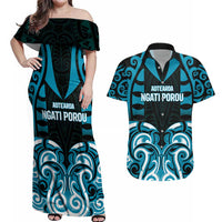 Custom Aotearoa Ngati Porou Couples Matching Off Shoulder Maxi Dress and Hawaiian Shirt Maori Pattern New Zealand - Polynesian Pride