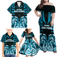 Custom Aotearoa Ngati Porou Family Matching Off Shoulder Maxi Dress and Hawaiian Shirt Maori Pattern New Zealand - Polynesian Pride