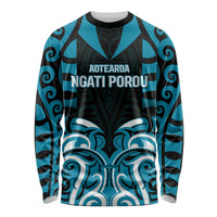 Custom Aotearoa Ngati Porou Long Sleeve Shirt Maori Pattern New Zealand DT05 Unisex Blue - Polynesian Pride