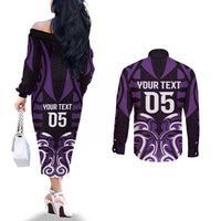 Custom Aotearoa Rangitane Couples Matching Off The Shoulder Long Sleeve Dress and Long Sleeve Button Shirt Maori Pattern New Zealand DT05 - Polynesian Pride