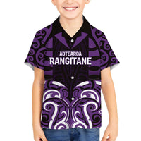 Custom Aotearoa Rangitane Family Matching Off The Shoulder Long Sleeve Dress and Hawaiian Shirt Maori Pattern New Zealand - Polynesian Pride