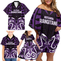 Custom Aotearoa Rangitane Family Matching Off Shoulder Short Dress and Hawaiian Shirt Maori Pattern New Zealand - Polynesian Pride