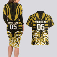 Custom Aotearoa Taranaki Couples Matching Long Sleeve Bodycon Dress and Hawaiian Shirt Maori Pattern New Zealand DT05 - Polynesian Pride