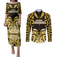 Custom Aotearoa Taranaki Couples Matching Puletasi and Long Sleeve Button Shirt Maori Pattern New Zealand DT05 Yellow - Polynesian Pride