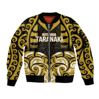 Custom Aotearoa Taranaki Sleeve Zip Bomber Jacket Maori Pattern New Zealand - Polynesian Pride