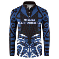 Custom Aotearoa Ngati Tuwharetoa Button Sweatshirt Maori Pattern New Zealand DT05 Navy - Polynesian Pride