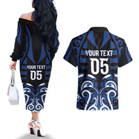 Custom Aotearoa Ngati Tuwharetoa Couples Matching Off The Shoulder Long Sleeve Dress and Hawaiian Shirt Maori Pattern New Zealand - Polynesian Pride