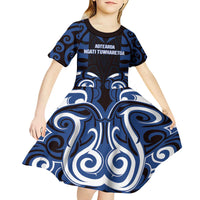 Custom Aotearoa Ngati Tuwharetoa Kid Short Sleeve Dress Maori Pattern New Zealand - Polynesian Pride