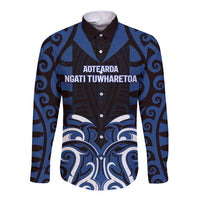 Custom Aotearoa Ngati Tuwharetoa Long Sleeve Button Shirt Maori Pattern New Zealand DT05 Unisex Navy - Polynesian Pride