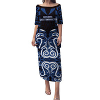 Custom Aotearoa Ngati Tuwharetoa Puletasi Maori Pattern New Zealand DT05 Long Dress Navy - Polynesian Pride