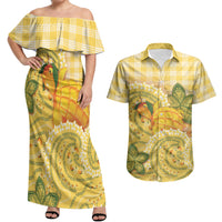 Hawaii Palaka Couples Matching Off Shoulder Maxi Dress and Hawaiian Shirt Cute Ripe Mango Turtle On The Waves DT05 Yellow - Polynesian Pride