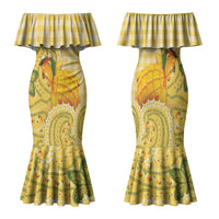 Hawaii Palaka Family Matching Mermaid Dress and Hawaiian Shirt Cute Ripe Mango Turtle On The Waves DT05 Mom's Dress Yellow - Polynesian Pride