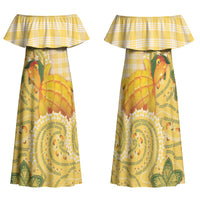 Hawaii Palaka Family Matching Off Shoulder Maxi Dress and Hawaiian Shirt Cute Ripe Mango Turtle On The Waves DT05 Mom's Dress Yellow - Polynesian Pride