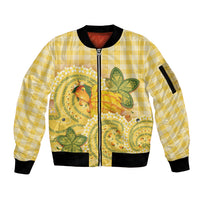 Hawaii Palaka Sleeve Zip Bomber Jacket Cute Ripe Mango Turtle On The Waves DT05 Unisex Yellow - Polynesian Pride