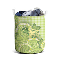 Hawaii Palaka Laundry Basket Cute Green Mango Turtle On The Waves