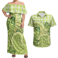 Hawaii Palaka Couples Matching Off Shoulder Maxi Dress and Hawaiian Shirt Cute Green Mango Turtle On The Waves DT05 Green - Polynesian Pride