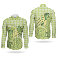 Hawaii Palaka Couples Matching Puletasi and Long Sleeve Button Shirt Cute Green Mango Turtle On The Waves DT05 - Polynesian Pride