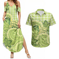 Hawaii Palaka Couples Matching Summer Maxi Dress and Hawaiian Shirt Cute Green Mango Turtle On The Waves DT05 Green - Polynesian Pride
