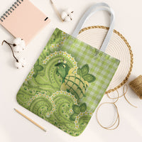 Hawaii Palaka Tote Bag Cute Green Mango Turtle On The Waves