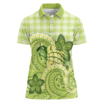 Hawaii Palaka Women Polo Shirt Cute Green Mango Turtle On The Waves DT05 Female Green - Polynesian Pride