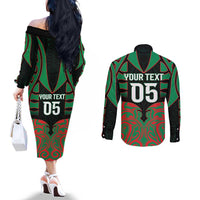 Custom Aotearoa Ngati Hine Couples Matching Off The Shoulder Long Sleeve Dress and Long Sleeve Button Shirt Maori Pattern New Zealand DT05 - Polynesian Pride