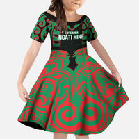 Custom Aotearoa Ngati Hine Family Matching Long Sleeve Bodycon Dress and Hawaiian Shirt Maori Pattern New Zealand DT05 Daughter's Dress Green - Polynesian Pride