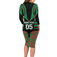 Custom Aotearoa Ngati Hine Long Sleeve Bodycon Dress Maori Pattern New Zealand - Polynesian Pride