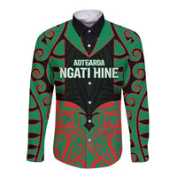 Custom Aotearoa Ngati Hine Long Sleeve Button Shirt Maori Pattern New Zealand DT05 Unisex Green - Polynesian Pride