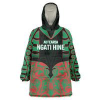 Custom Aotearoa Ngati Hine Wearable Blanket Hoodie Maori Pattern New Zealand DT05 One Size Green - Polynesian Pride