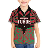 Custom Aotearoa Tuhoe Family Matching Off Shoulder Short Dress and Hawaiian Shirt Maori Pattern New Zealand - Polynesian Pride