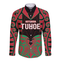 Custom Aotearoa Tuhoe Long Sleeve Button Shirt Maori Pattern New Zealand DT05 Unisex Red - Polynesian Pride