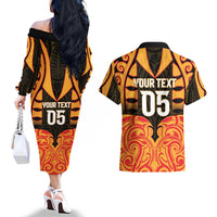 Custom Aotearoa Waikato Couples Matching Off The Shoulder Long Sleeve Dress and Hawaiian Shirt Maori Pattern New Zealand - Polynesian Pride