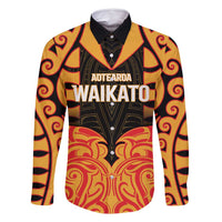 Custom Aotearoa Waikato Family Matching Mermaid Dress and Hawaiian Shirt Maori Pattern New Zealand DT05 Dad's Shirt - Long Sleeve Orange - Polynesian Pride