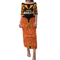 Custom Aotearoa Waikato Puletasi Maori Pattern New Zealand DT05 Long Dress Orange - Polynesian Pride