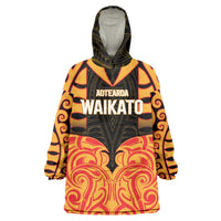 Custom Aotearoa Waikato Wearable Blanket Hoodie Maori Pattern New Zealand DT05 One Size Orange - Polynesian Pride