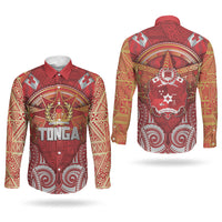Tonga King's Birthday Couples Matching Mermaid Dress and Long Sleeve Button Shirt Gold Royal Crown Tribal Patterns DT05 - Polynesian Pride