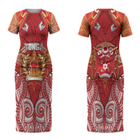 Tonga King's Birthday Couples Matching Short Sleeve Bodycon Dress and Long Sleeve Button Shirt Gold Royal Crown Tribal Patterns DT05 - Polynesian Pride