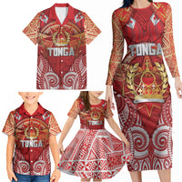 Tonga King's Birthday Family Matching Long Sleeve Bodycon Dress and Hawaiian Shirt Gold Royal Crown Tribal Patterns DT05 - Polynesian Pride