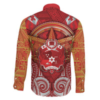 Tonga King's Birthday Family Matching Mermaid Dress and Hawaiian Shirt Gold Royal Crown Tribal Patterns DT05 Son's Shirt Red - Polynesian Pride