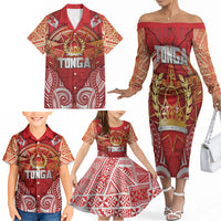 Tonga King's Birthday Family Matching Off The Shoulder Long Sleeve Dress and Hawaiian Shirt Gold Royal Crown Tribal Patterns DT05 - Polynesian Pride