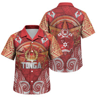 Tonga King's Birthday Family Matching Off The Shoulder Long Sleeve Dress and Hawaiian Shirt Gold Royal Crown Tribal Patterns DT05 Son's Shirt Red - Polynesian Pride