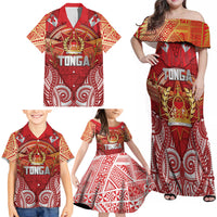 Tonga King's Birthday Family Matching Off Shoulder Maxi Dress and Hawaiian Shirt Gold Royal Crown Tribal Patterns DT05 - Polynesian Pride