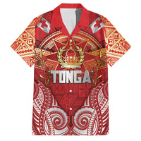 Tonga King's Birthday Family Matching Off Shoulder Maxi Dress and Hawaiian Shirt Gold Royal Crown Tribal Patterns DT05 Dad's Shirt - Short Sleeve Red - Polynesian Pride