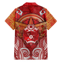 Tonga King's Birthday Family Matching Off Shoulder Maxi Dress and Hawaiian Shirt Gold Royal Crown Tribal Patterns DT05 Dad's Shirt - Long Sleeve Red - Polynesian Pride