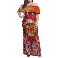 Tonga King's Birthday Family Matching Off Shoulder Maxi Dress and Hawaiian Shirt Gold Royal Crown Tribal Patterns