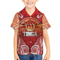 Tonga King's Birthday Family Matching Short Sleeve Bodycon Dress and Hawaiian Shirt Gold Royal Crown Tribal Patterns
